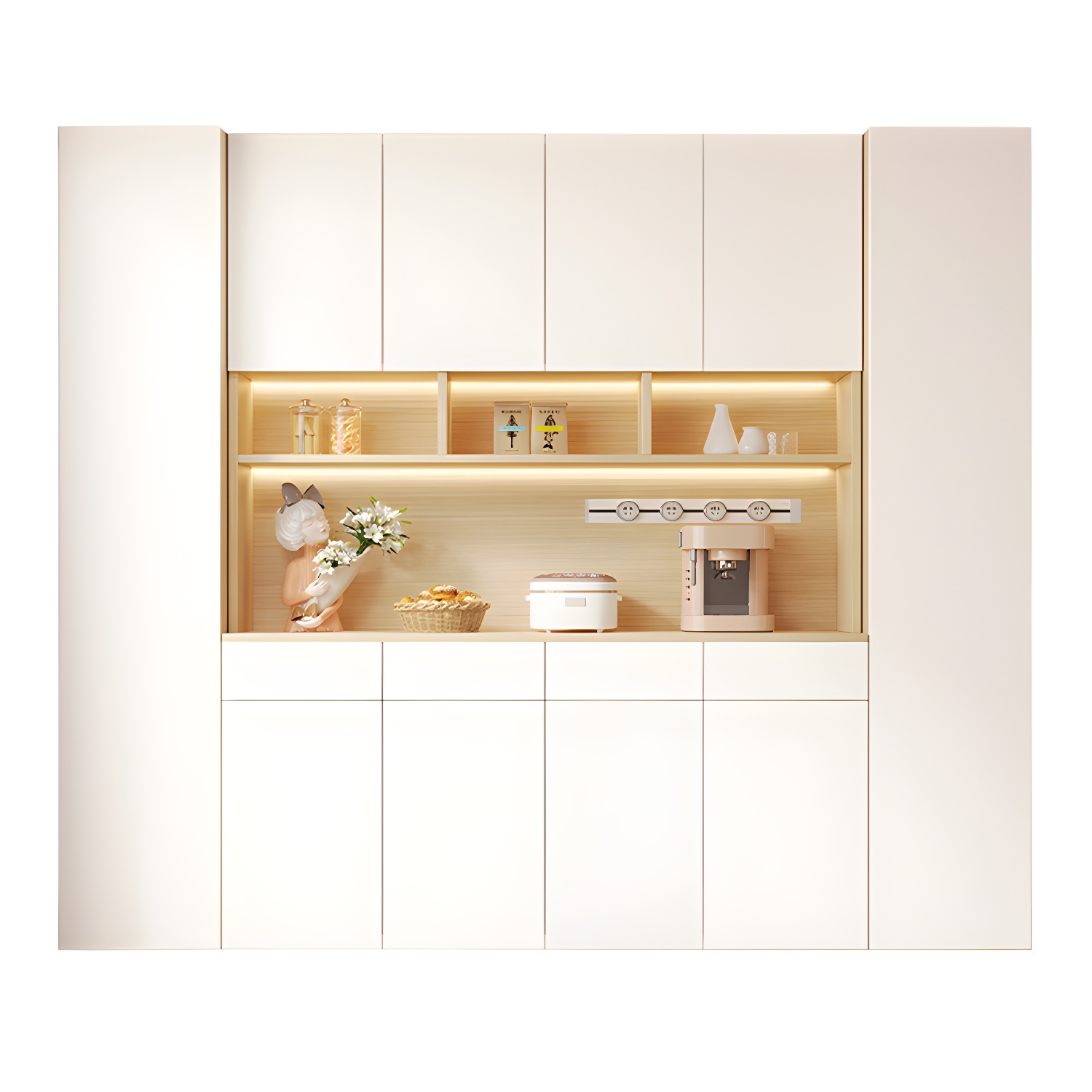 Scandinavian White Wood Buffet Sideboard Cabinet with Cabinets and Shelves - image 5
