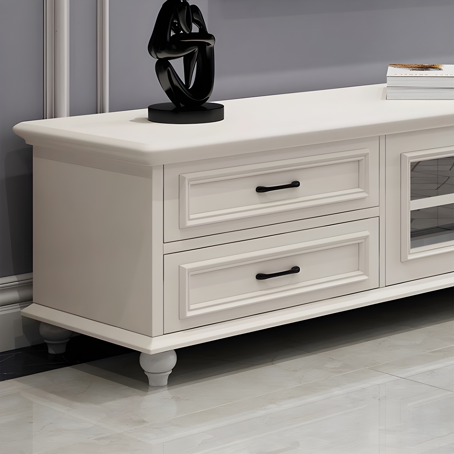 Modern Wood TV Stand with Drawers, Shelves, and Legs - Low Height - Cable Management - image 9
