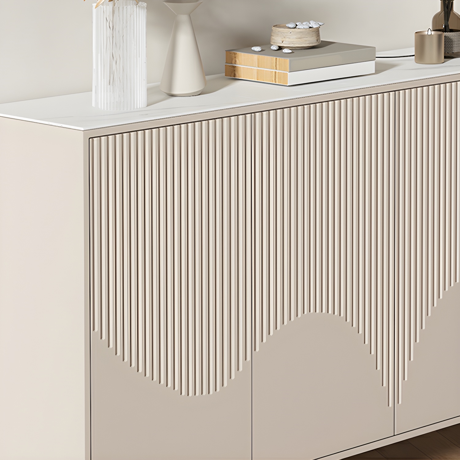 Modern White Wood Sideboard Credenza with Adjustable Shelving and 6 Interior Shelves - image 9