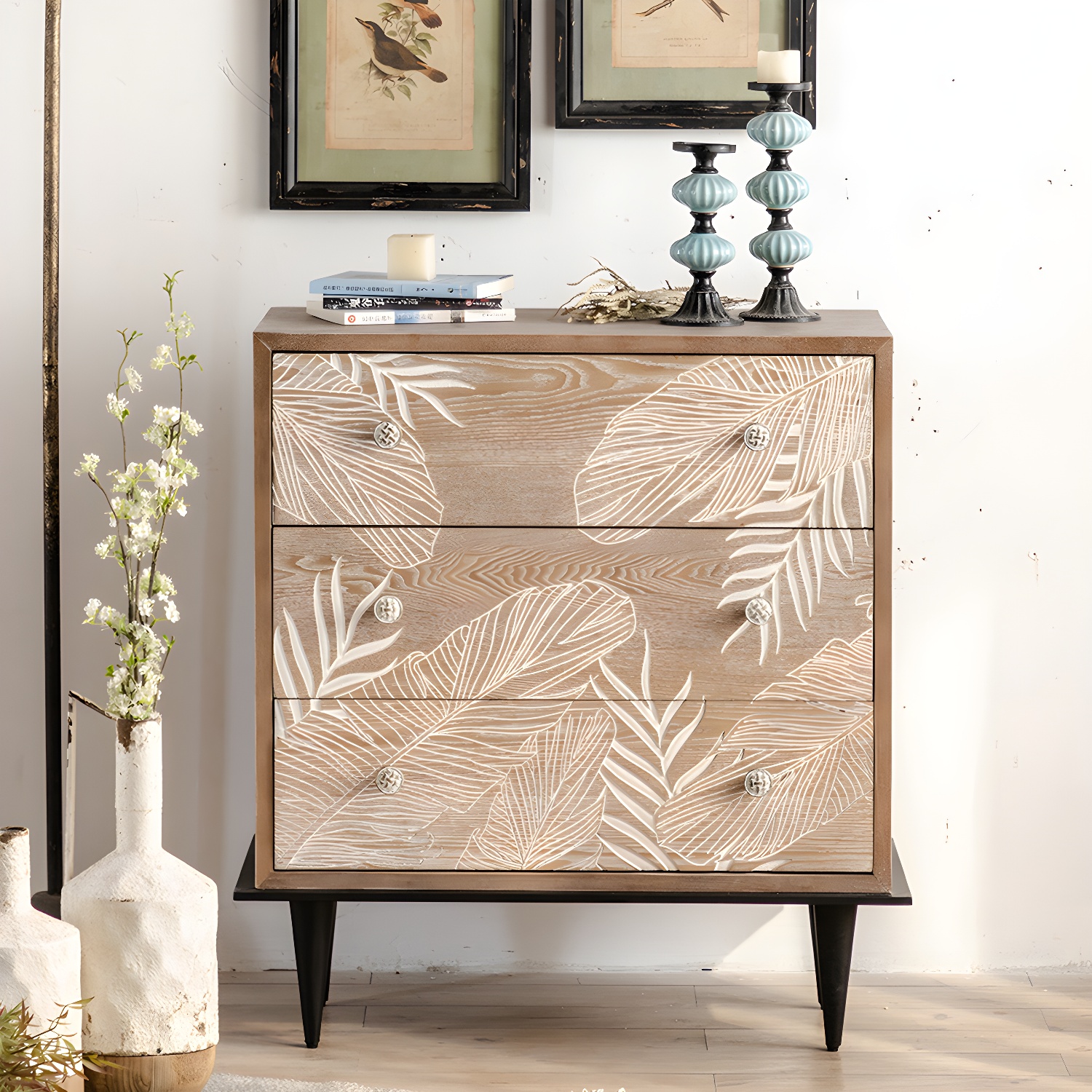 Modern Standard Storage Cabinet Solid Wood Cabinet with Drawer