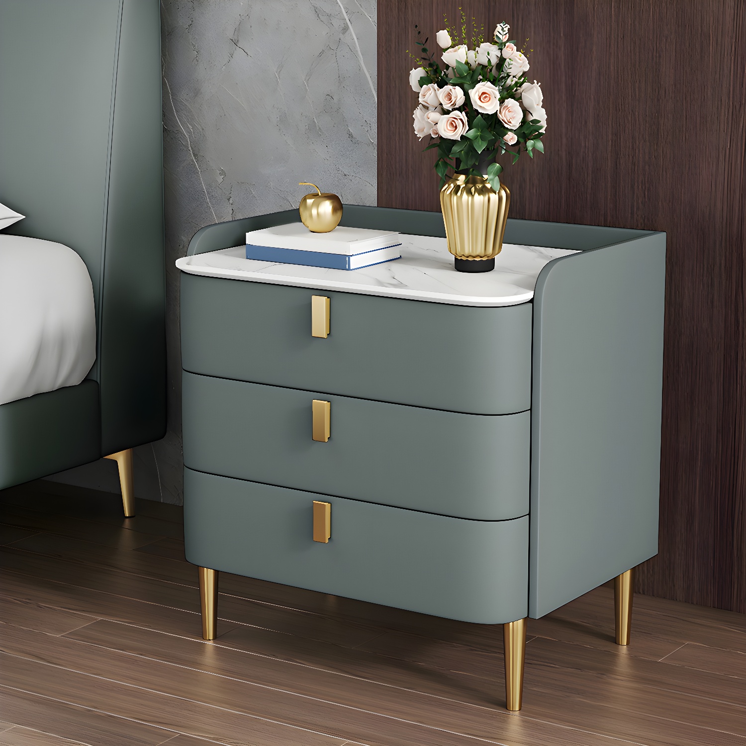 Contemporary Drawer Storage Bed Nightstand Wooden Night Table for Bedroom - image 8