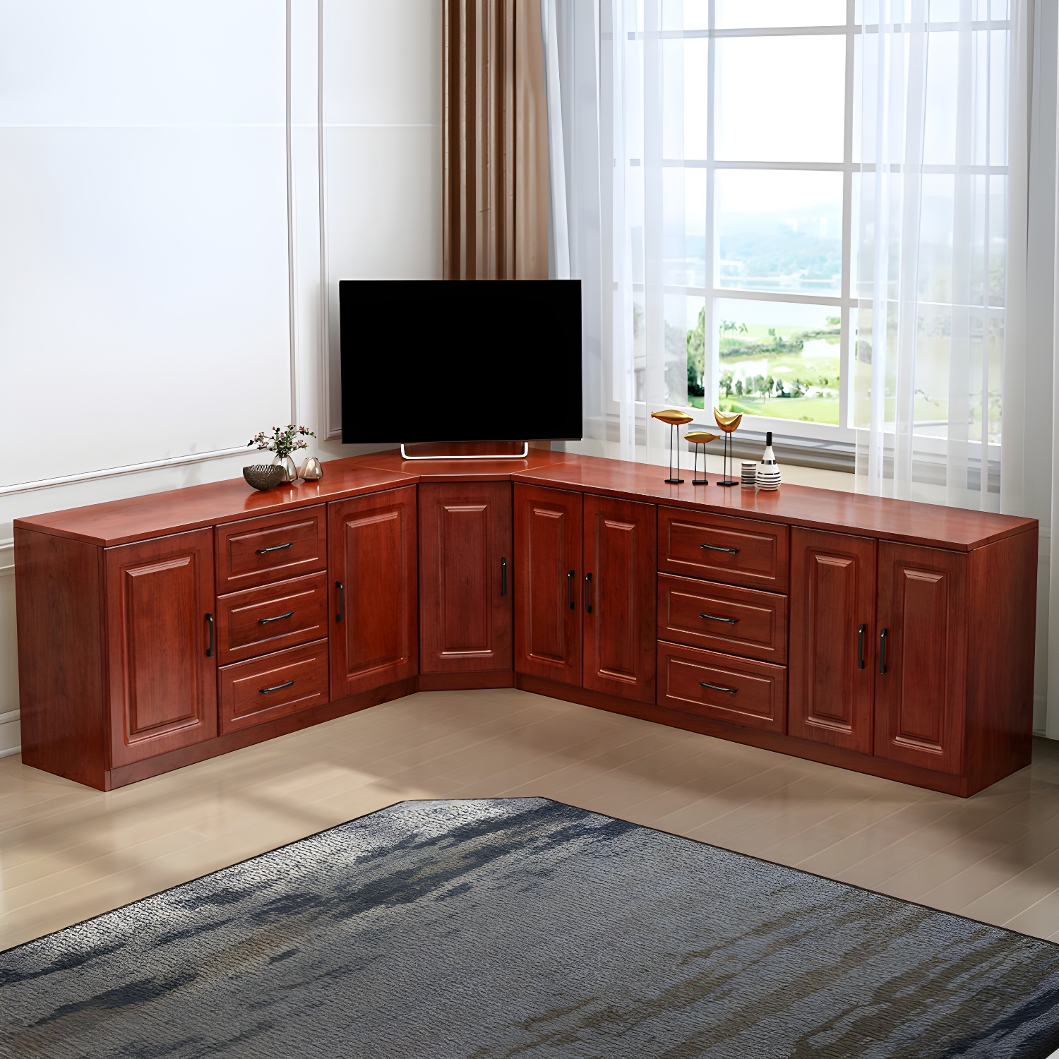 Modern Solid Wood Corner TV Stand Console with 6 - Drawer - 27.56" - image 14