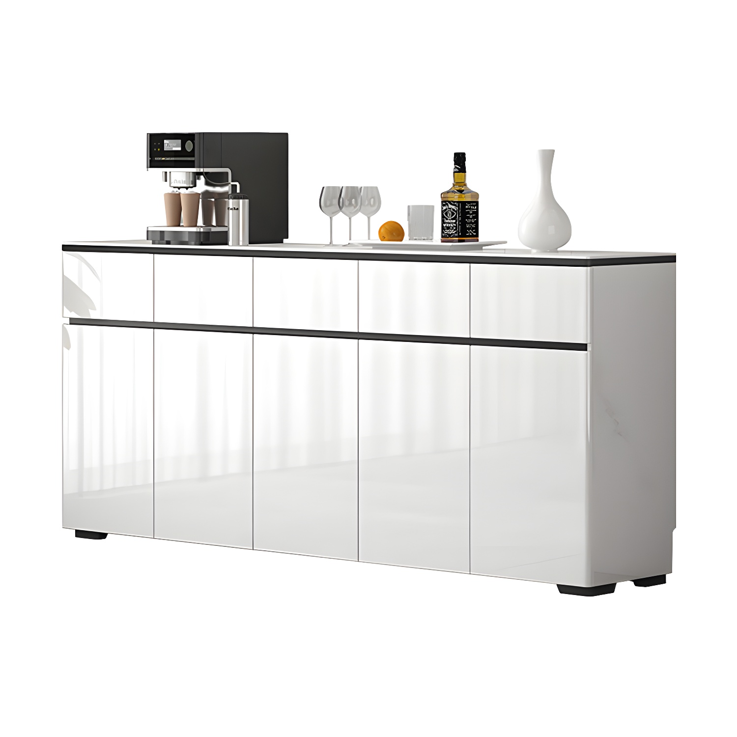 Modern White Sideboard with Glass Countertop, Cabinets, and Drawers - image 5
