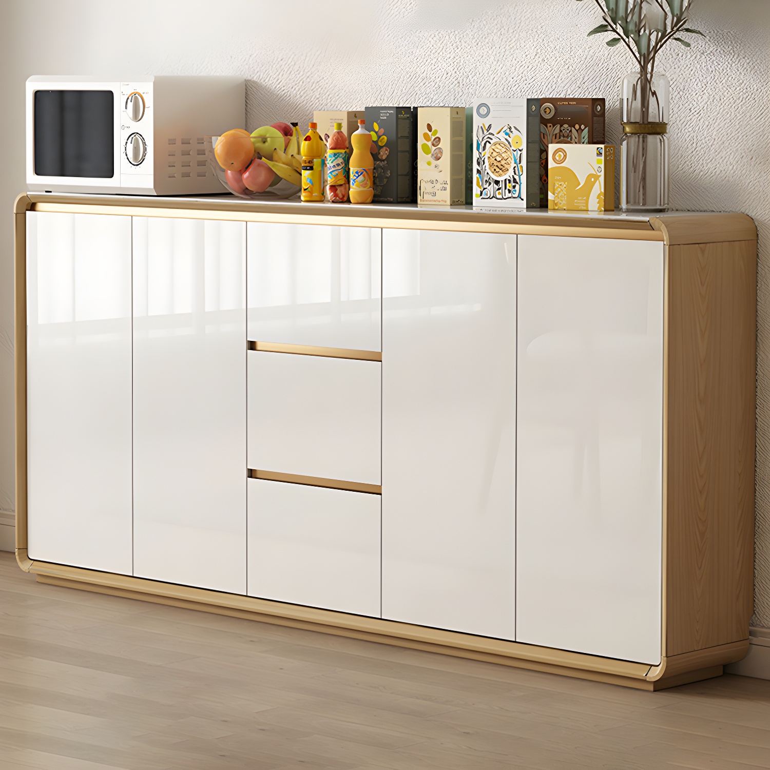 Contemporary Style Adjustable Shelving Wood Sideboard Cabinet with Cabinets and Drawers - image 3