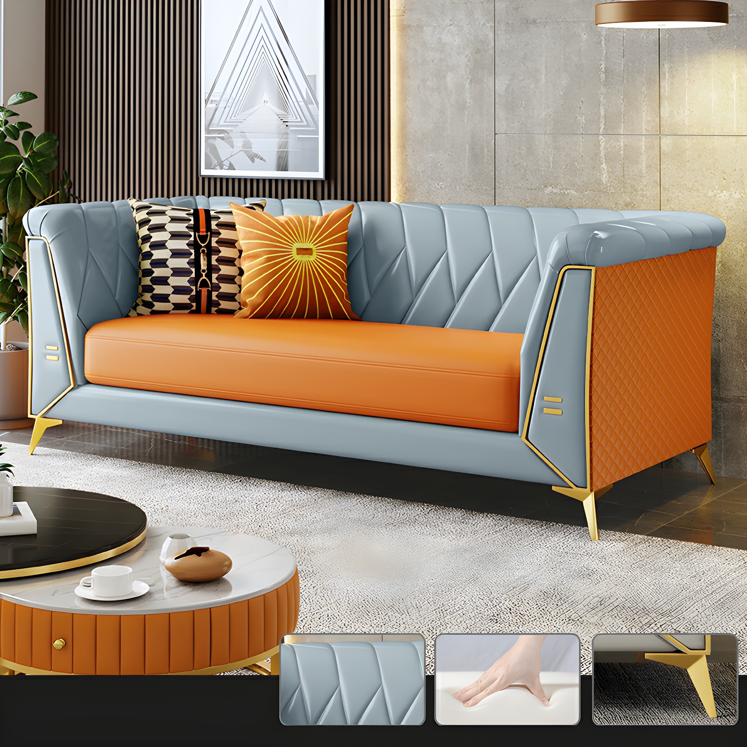 Glam Faux Leather Standard Sofa with Tuxedo Arms in Solid Color - image 11