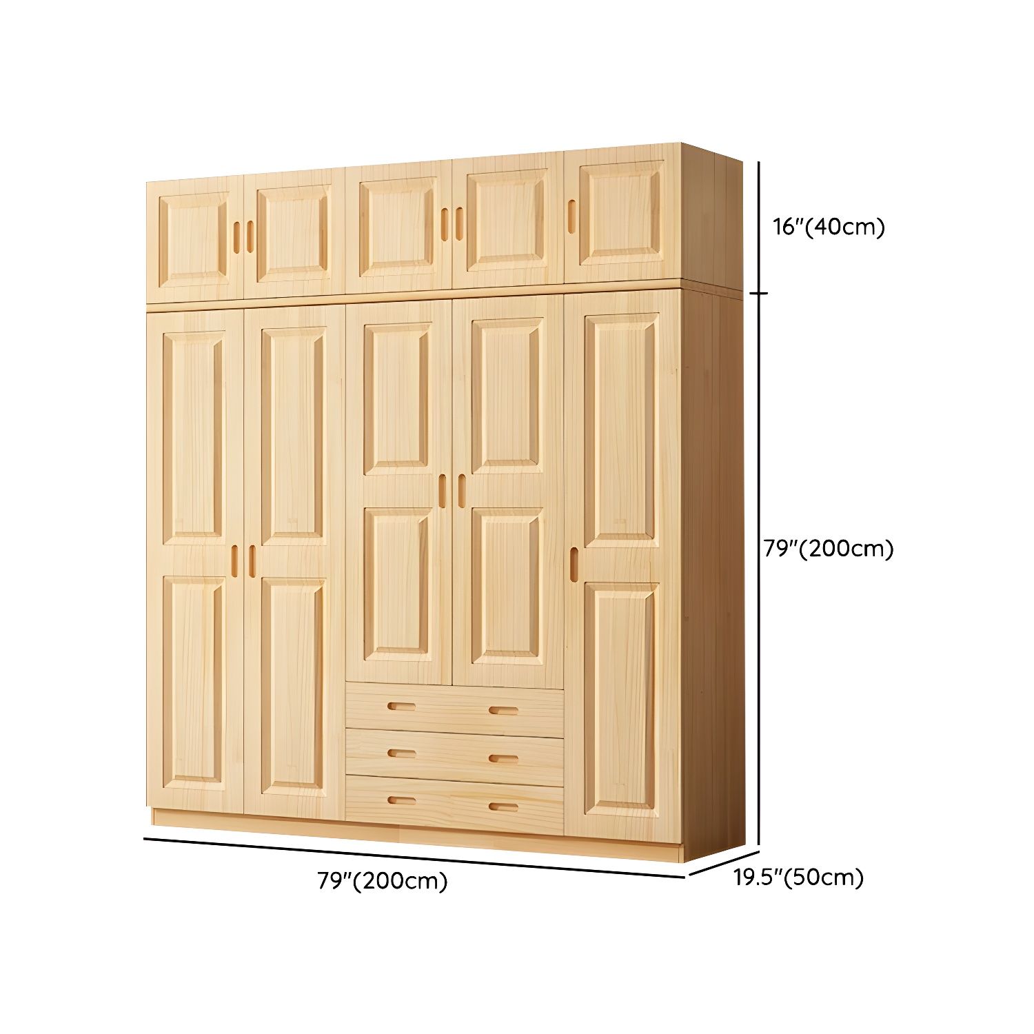 Modern Natural Pine Wardrobe Armoire with Drawers and Clothing Rod - image 28