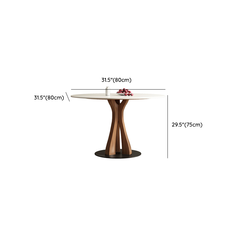 White Stone Round Modern Dining Table with Ash Wood Pedestal Base - image 9