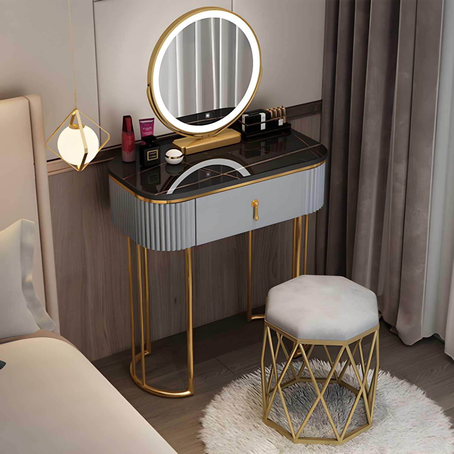 Glam 29.52" Height Makeup Vanity Set with Drawer and Mirror Vanity