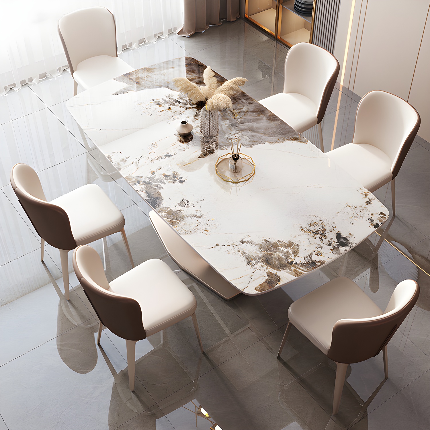 Modern Sintered Stone Top Dining Set Rectangle 1/2/5/7 Pieces Dinette Table Set in Gold - image 4