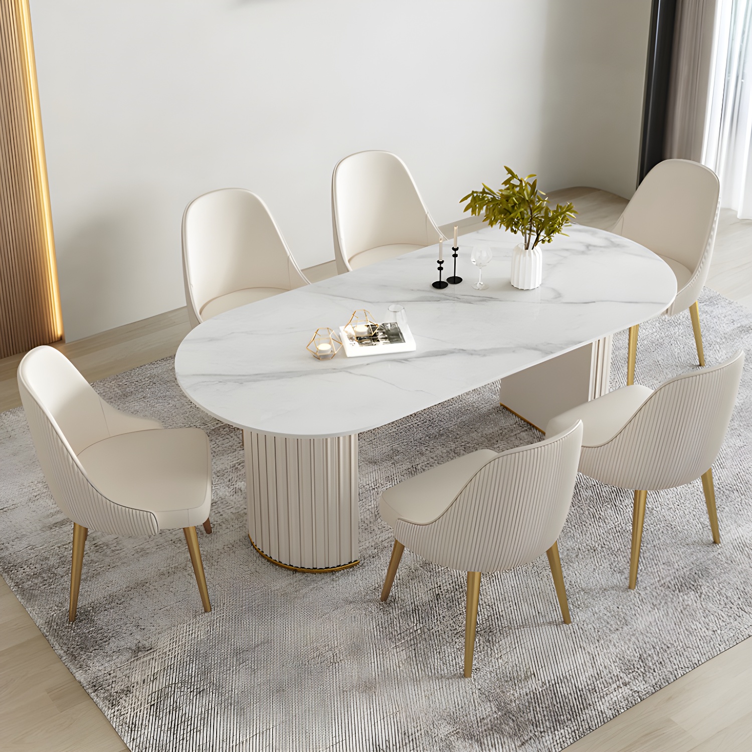 Glam White Sintered Stone Dining Table Set Oval 1/2/5/7 Pieces Dining Set for Home Use