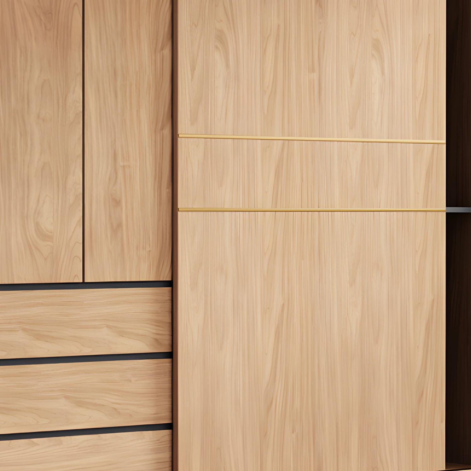 Natural Finish Wardrobe Armoire Sliding Wardrobe Cabinet with Drawer - image 8