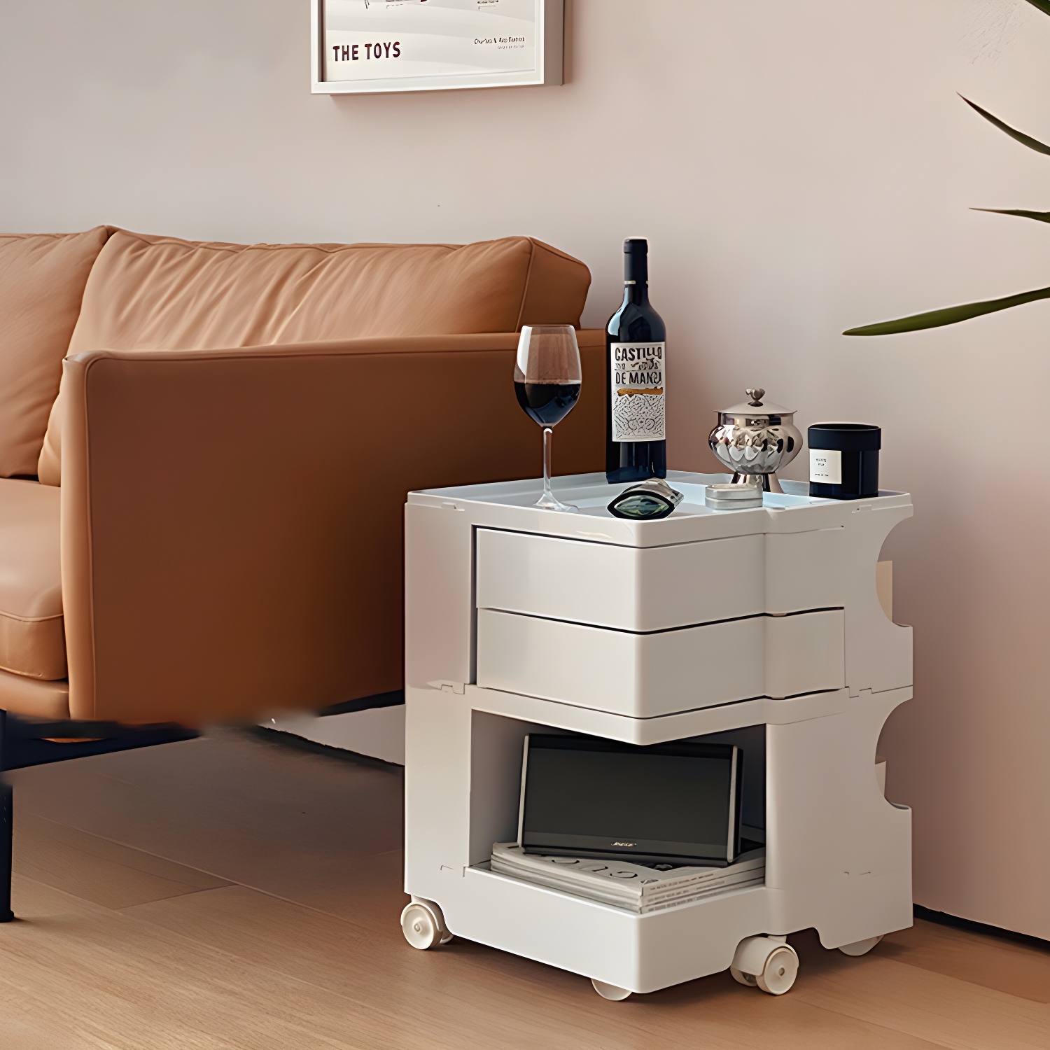 Modern Plastic Night Table Open Storage Night Stand with Wheels - image 20