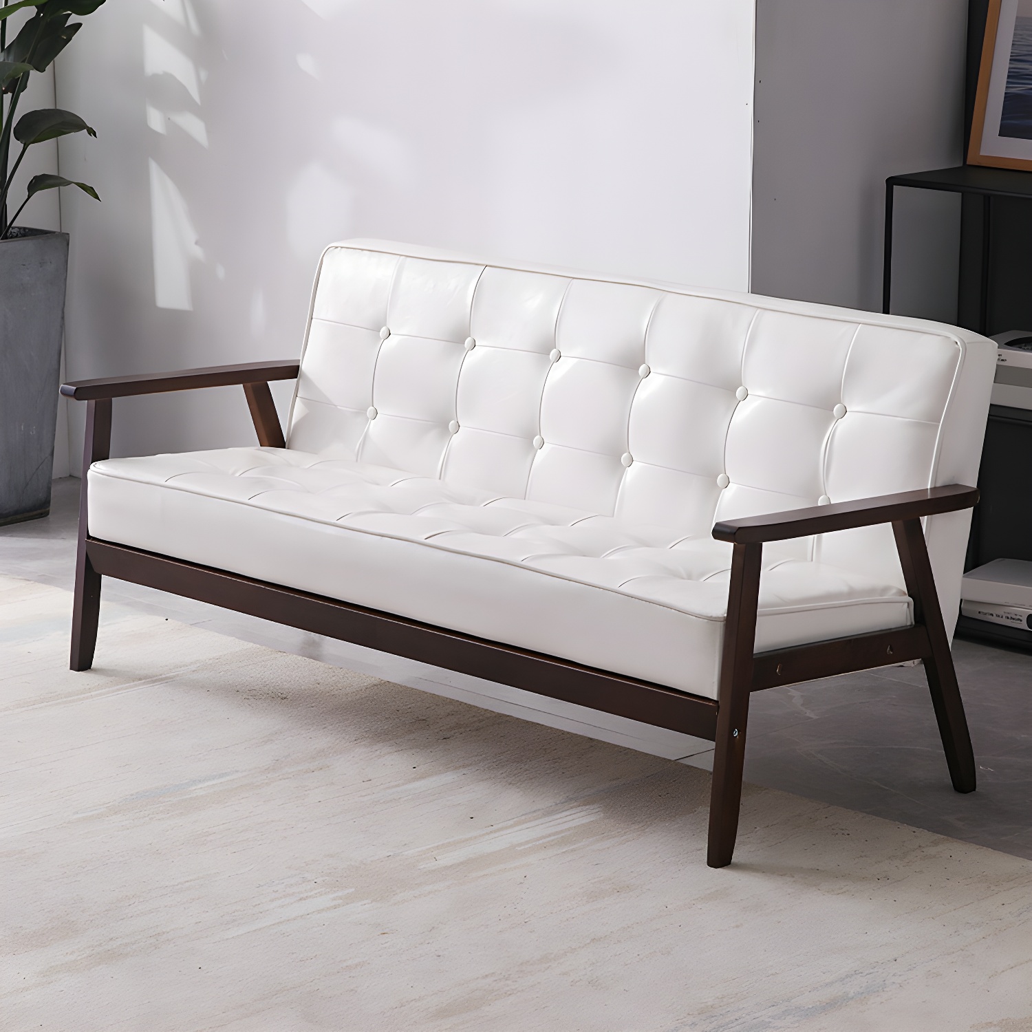 Mid-Century Modern Pine Wood Sofa with Tufted Back and Single Cushion Design - image 22