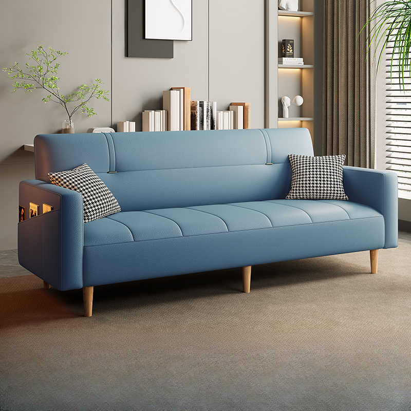 Synthetic Leather Convertible Sofa in Grey/Light Blue/Light Green with Arm - image 10