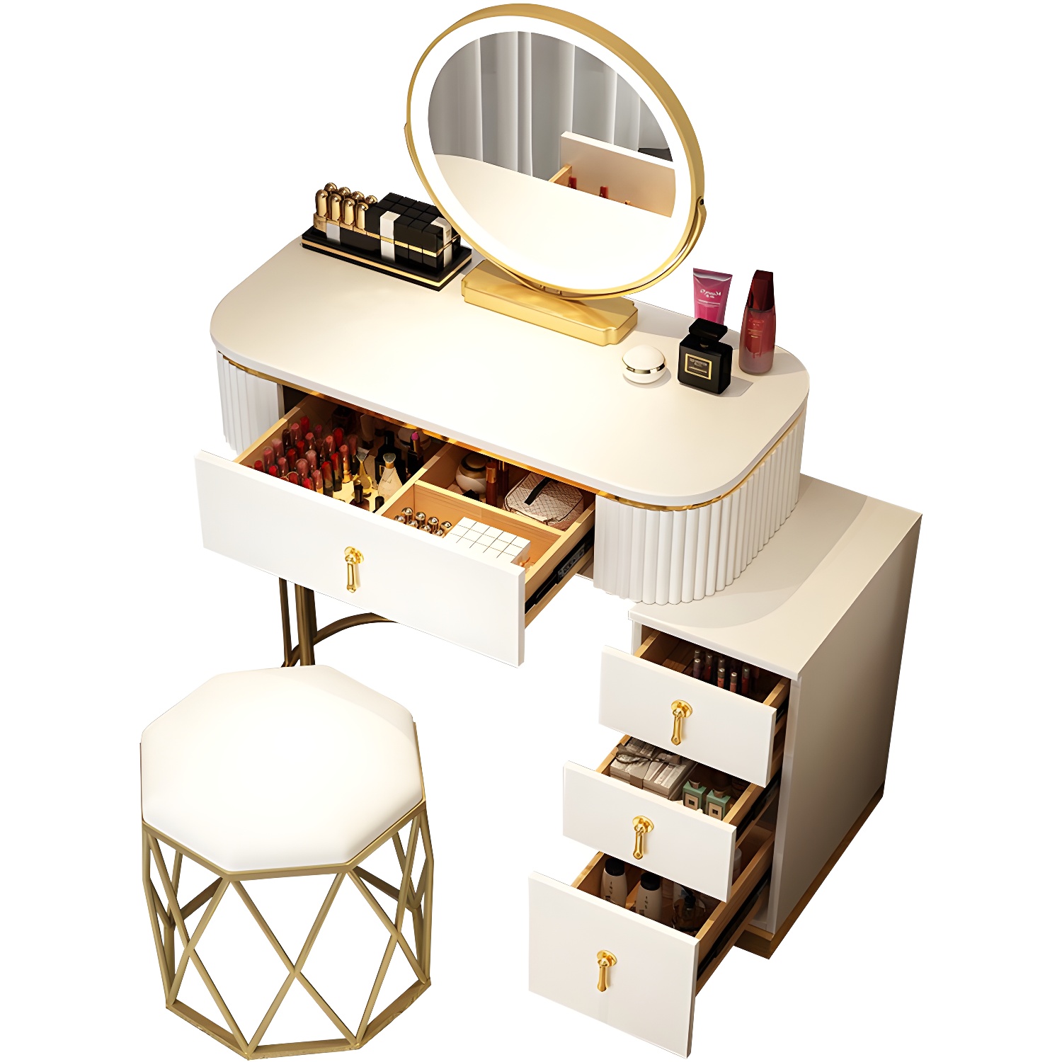 Removable Makeup Counter Bedroom Vanity Dressing Table with Lighted Mirror - image 9