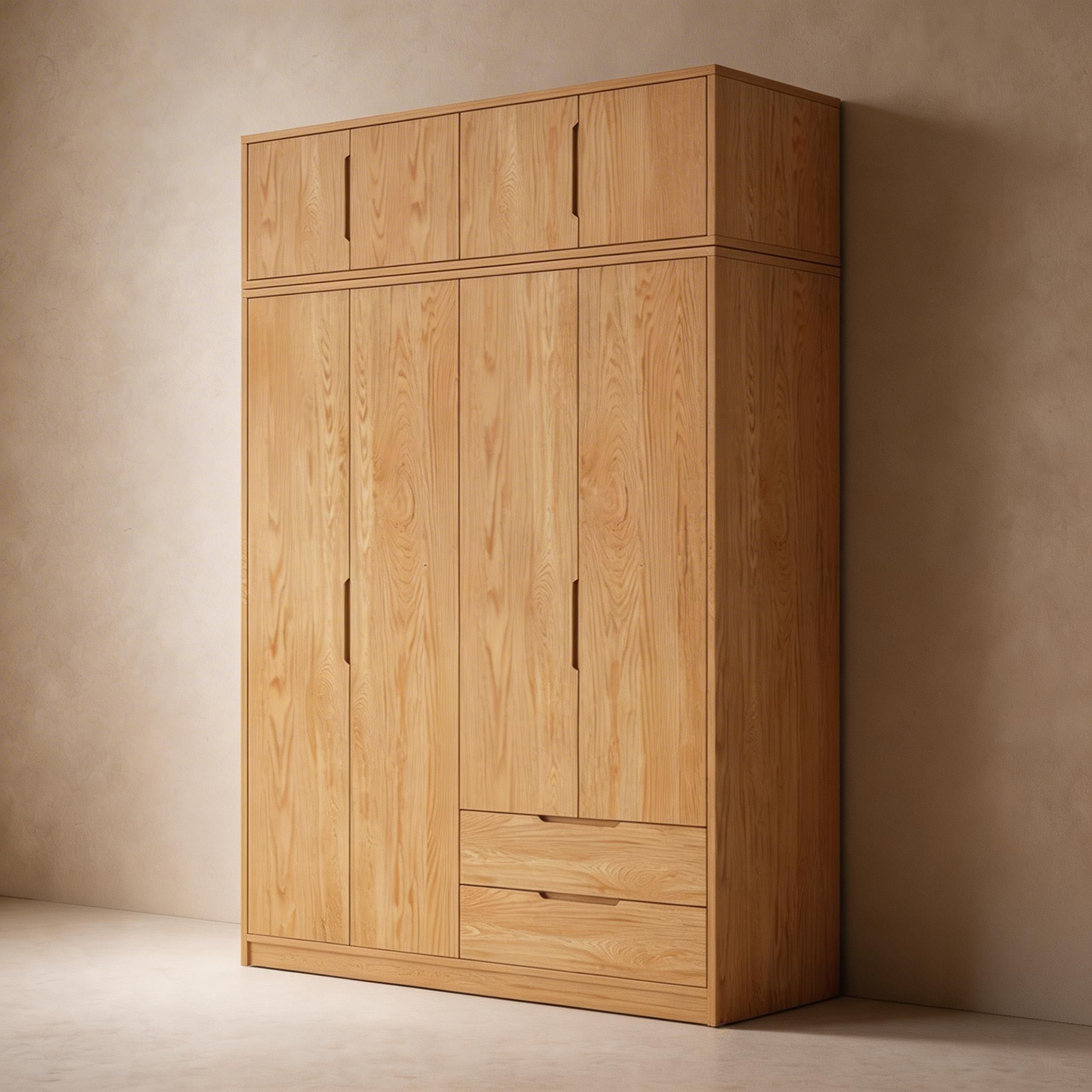 Modern Natural Wood Wardrobe Armoire with Sliding Doors, Drawers, and Shelves - image 64