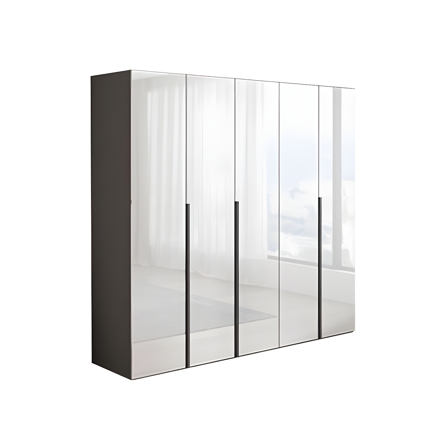 White Mirrored Finish Wardrobe Armoire Engineered Wood Wardrobe Cabinet - image 5