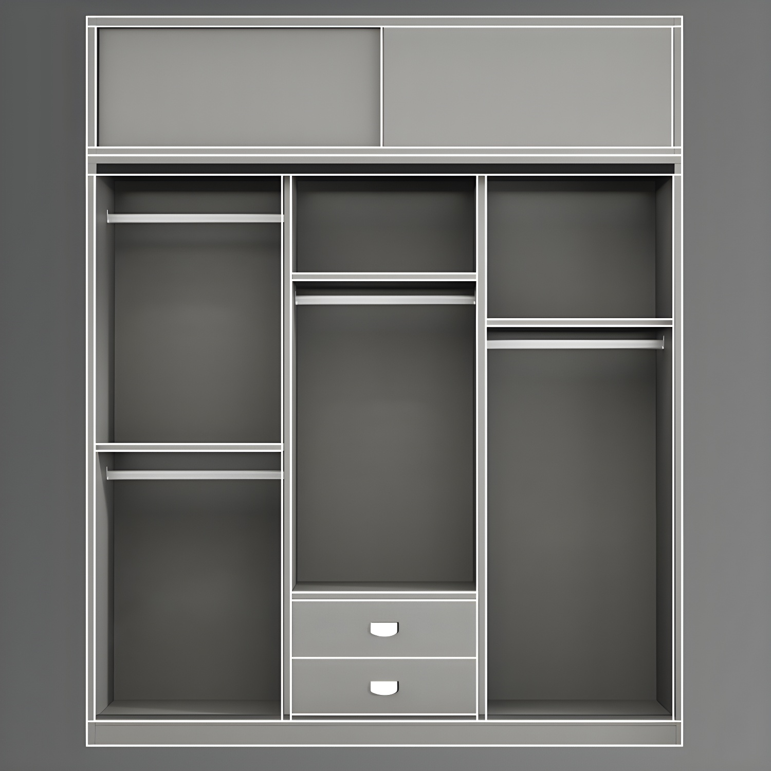 Contemporary Wood Grey Cloth Rod Included Wardrobe with Shelves - image 11