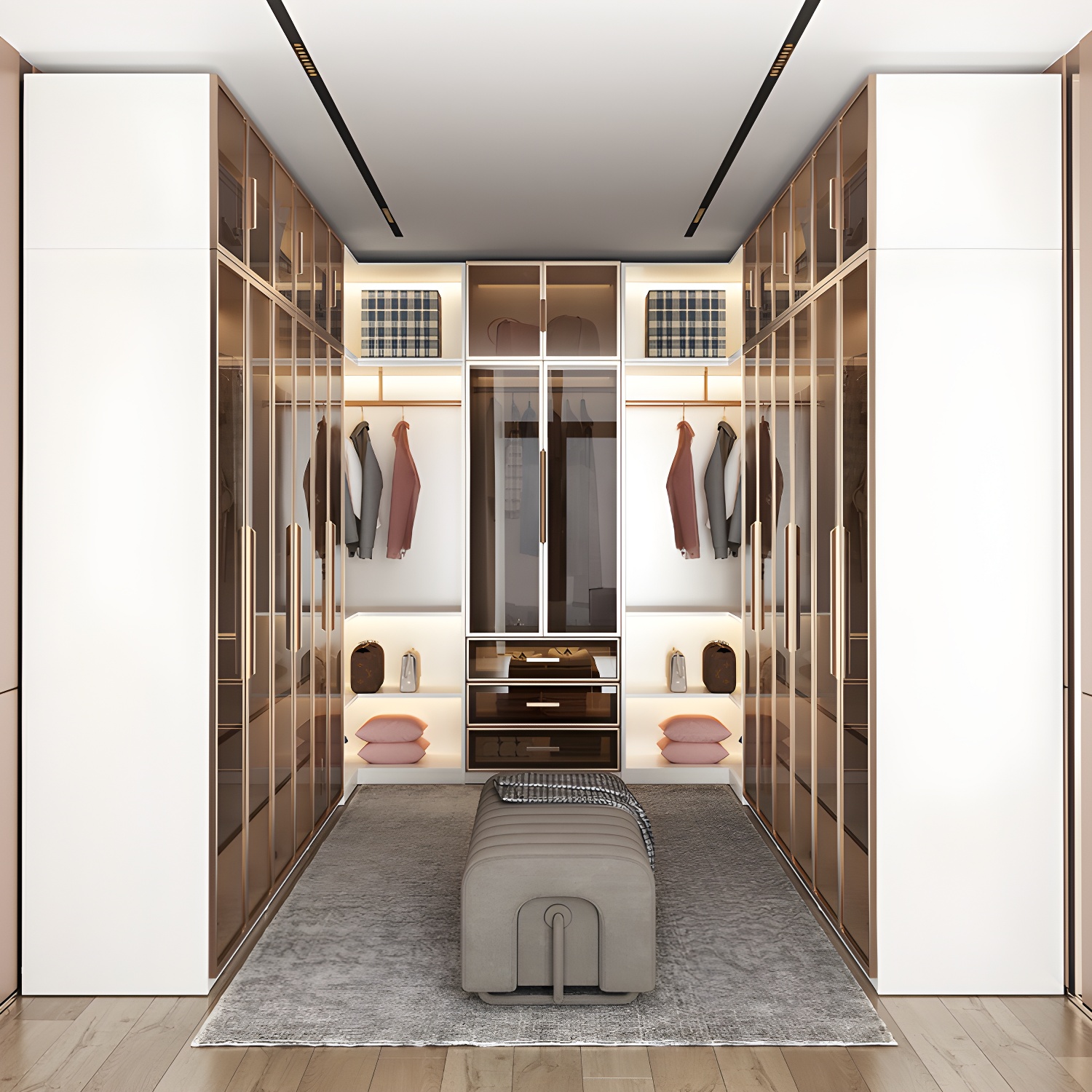 White Manufactured Wood Cabinet with Glass Door Modern Hinged Door Wardrobe for Home - image 4