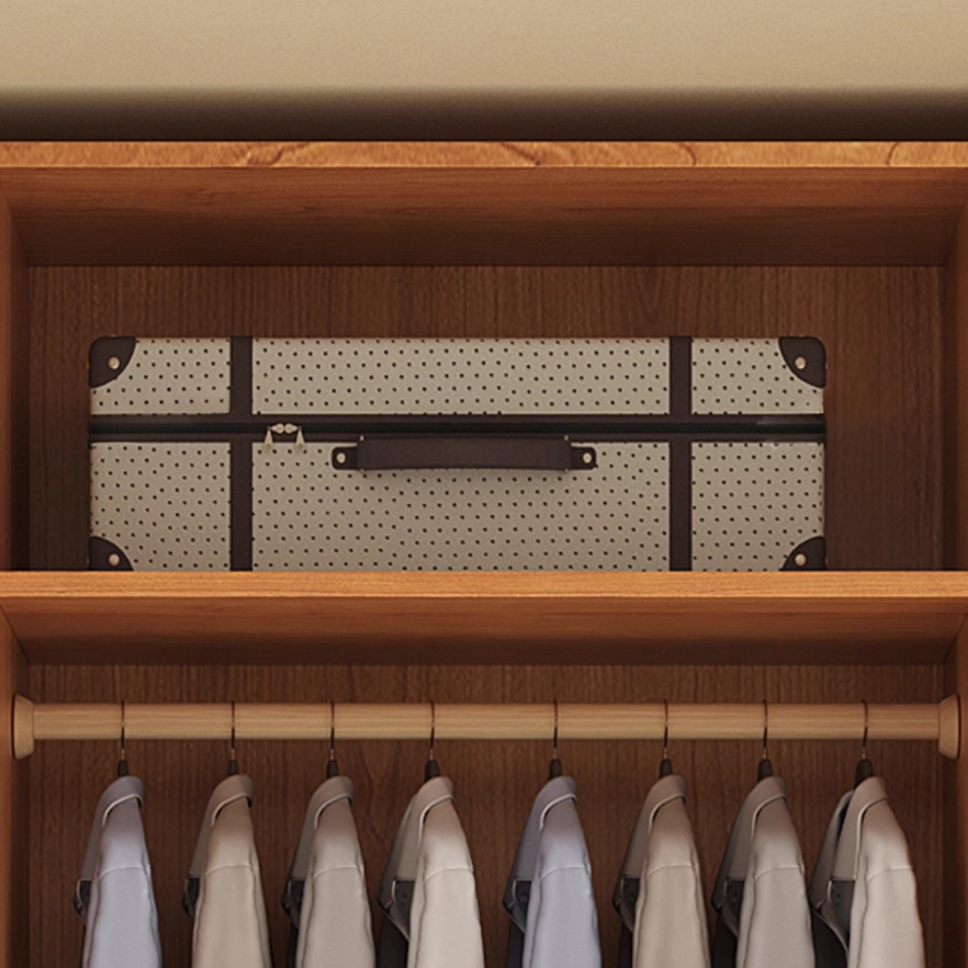 Modish Natural Wood Independent Armoire Cabinet with Soft Close Drawer, Soft Close Door, Interior Shelves, and Clothing Rod - image 7