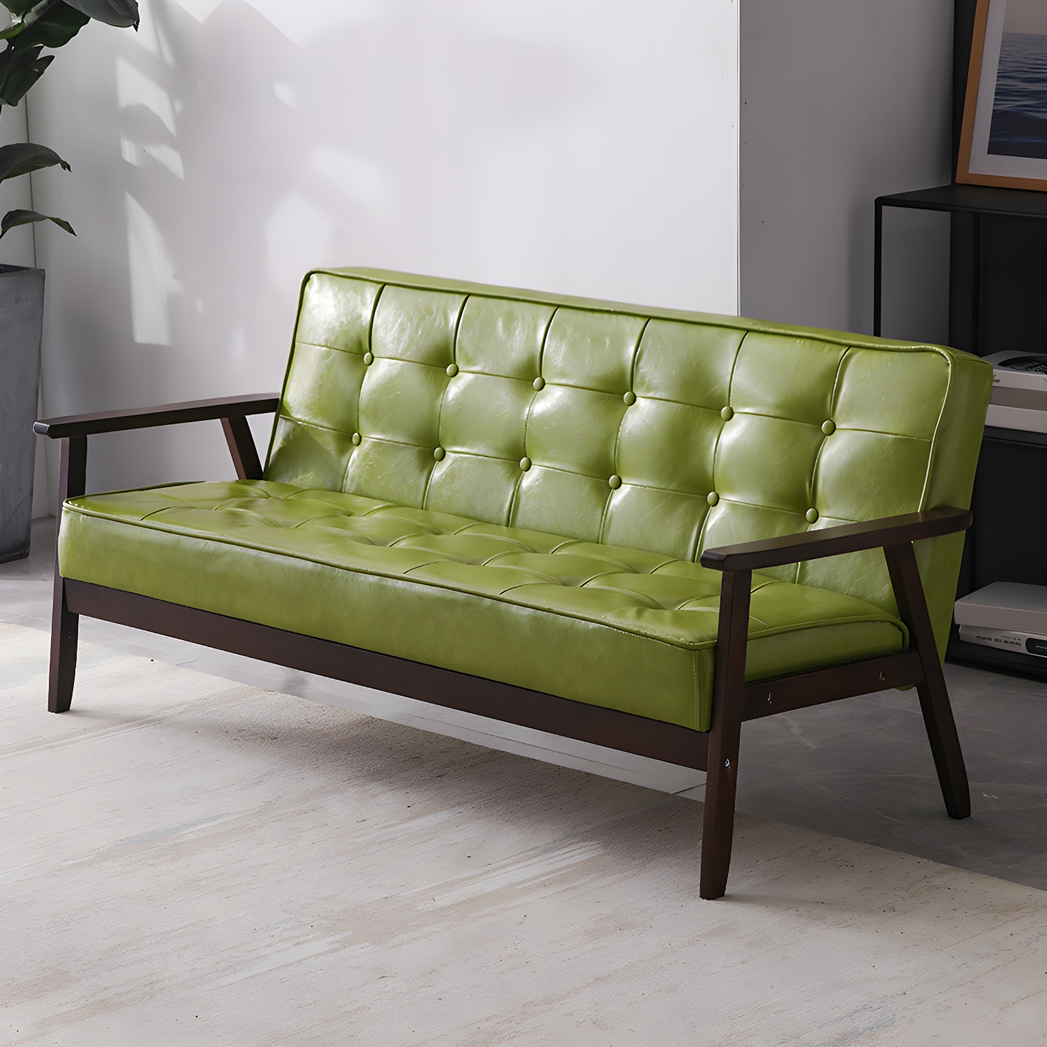 Mid-Century Modern Pine Wood Sofa with Tufted Back and Single Cushion Design - image 20