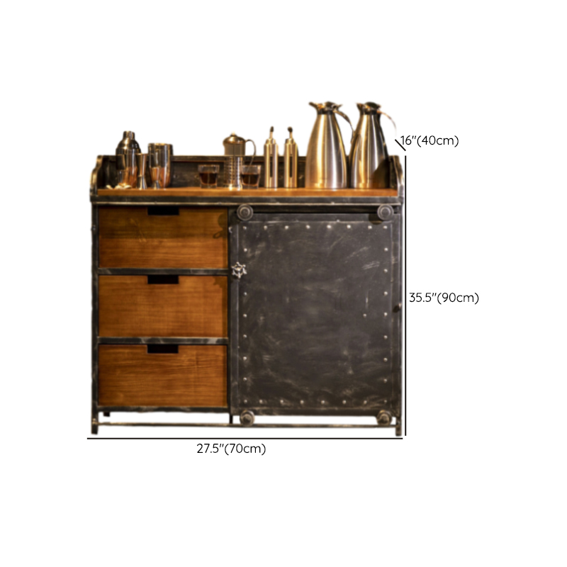 Industrial Metal Sideboard Cabinet with Wood Countertop, 3 Drawers, and Sliding Doors - image 28