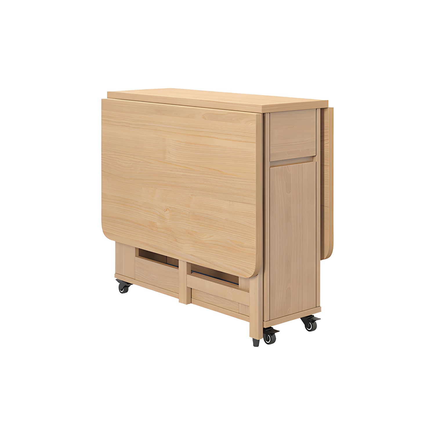 Scandinavian Wood Drop Leaf Dining Table with Storage and Expandable Design