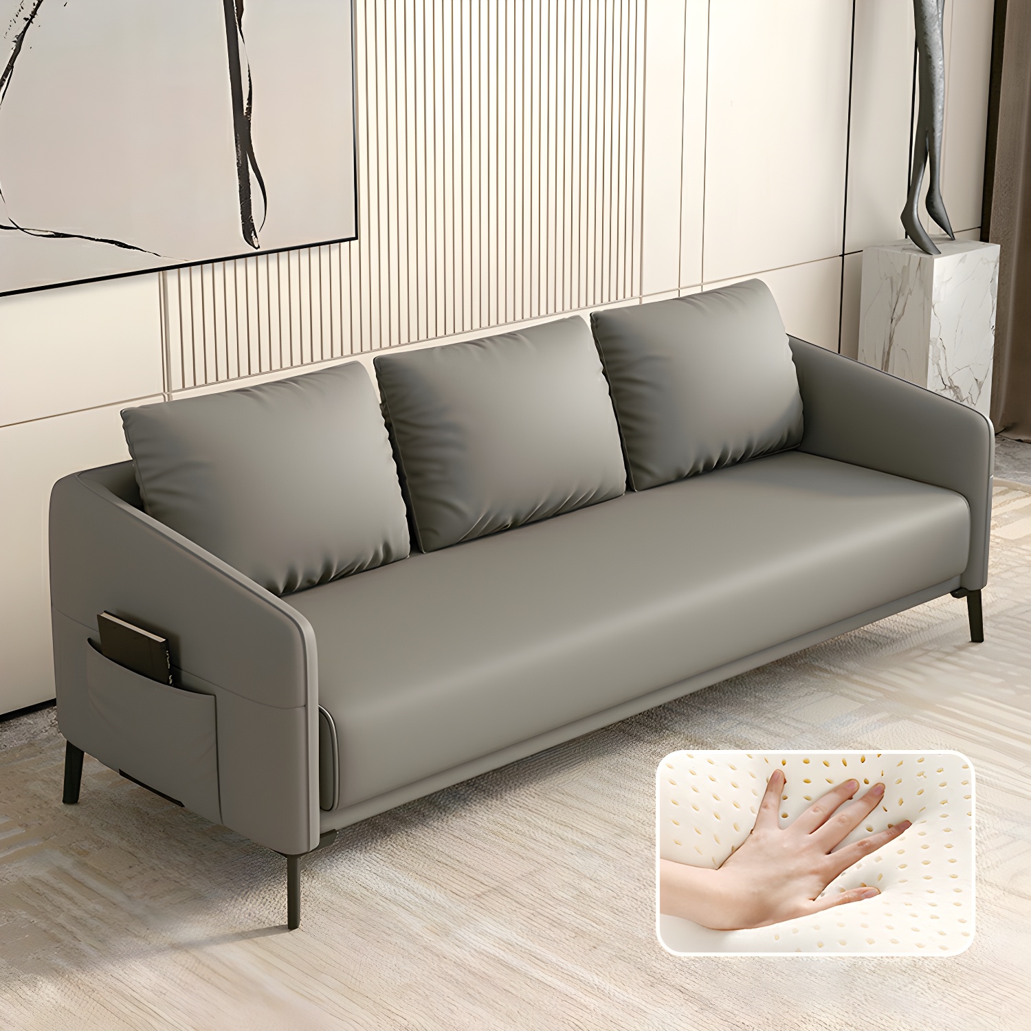 Modern Wood Frame Standard Sofa with Square Arms in Solid Color & Tear Resistant - image 11