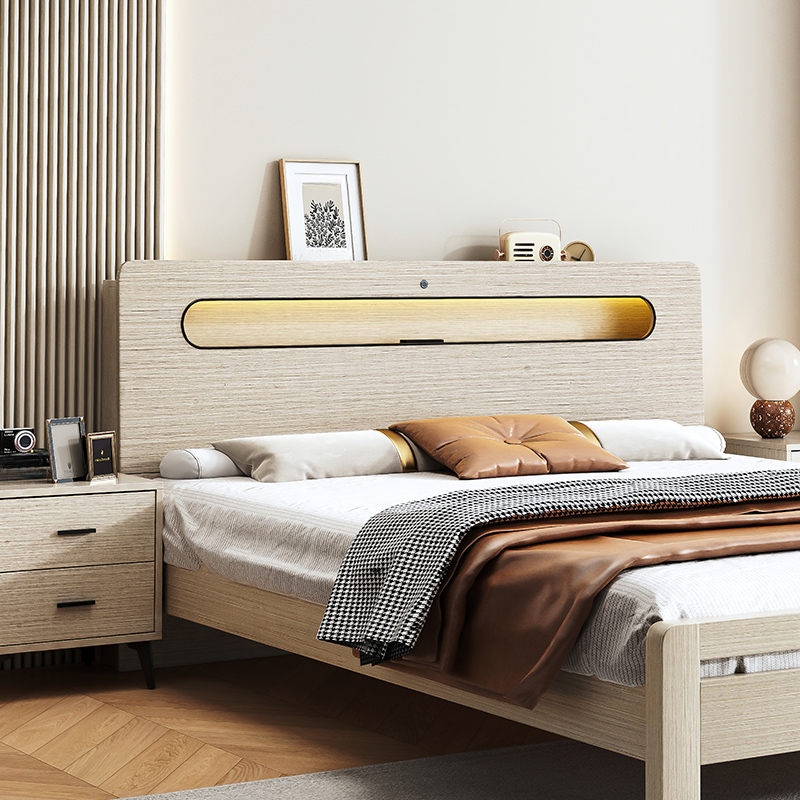 Simplistic Panel Headboard with No Distressing, Shelves, and Illumination Light for Queen/Full/Twin XL Bed in Rectangular Shape, Standard Height - image 2