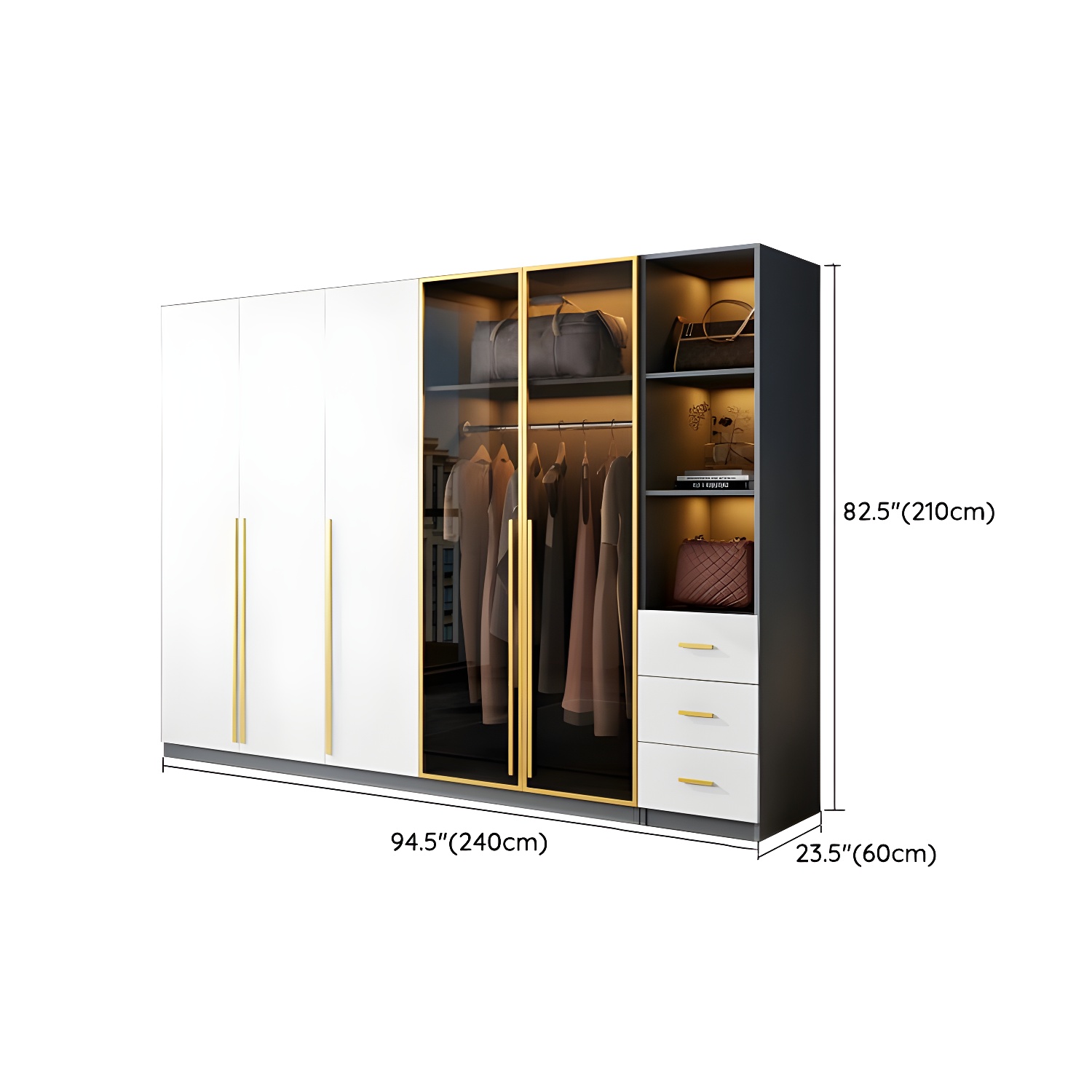 Contemporary Color Block Glass Doors Combination Armoire with Shelves Storage - image 26