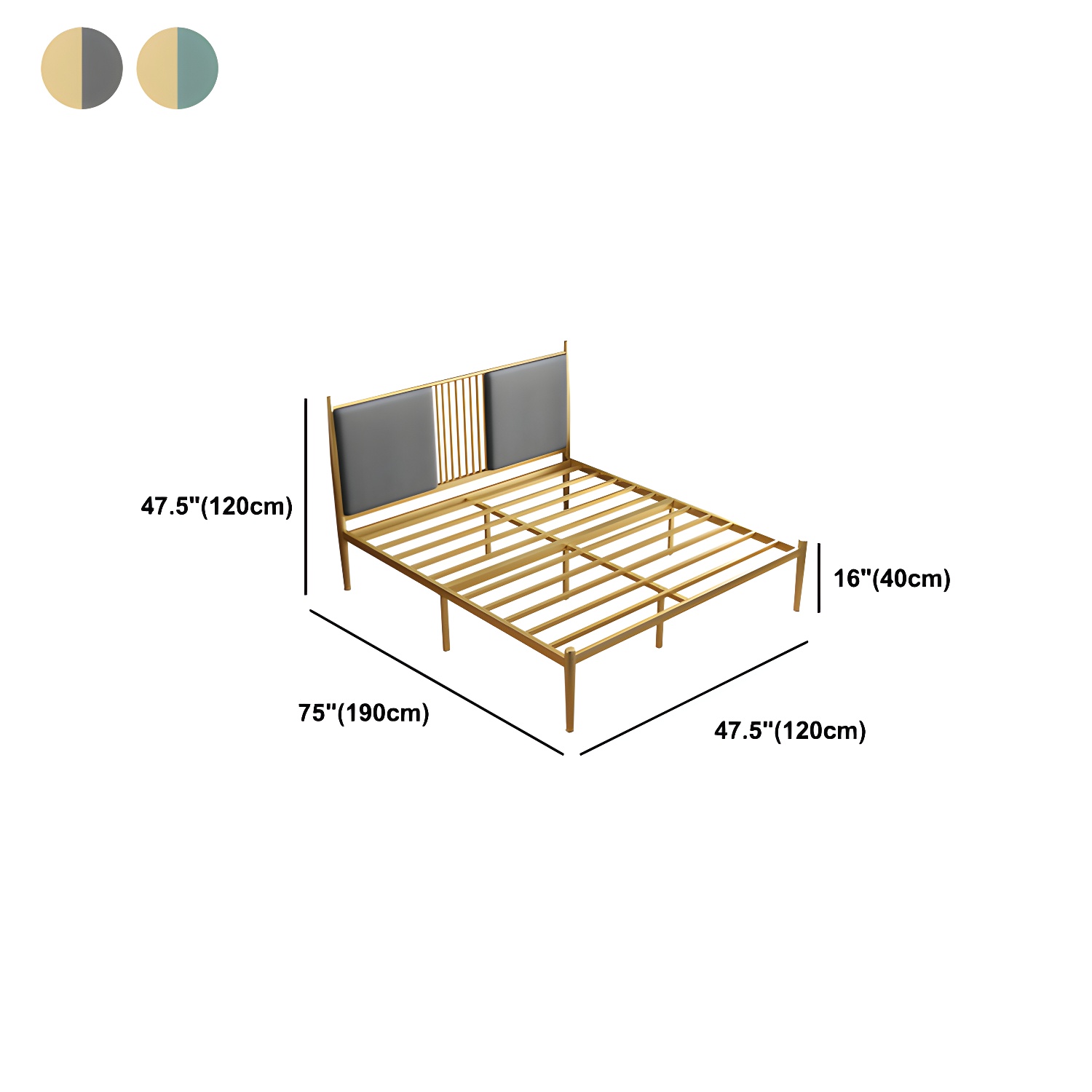 Golden Metal Bed Frame Set Glam 47.24" H Wire-Grid Open-Frame Bed with Headboard - image 11