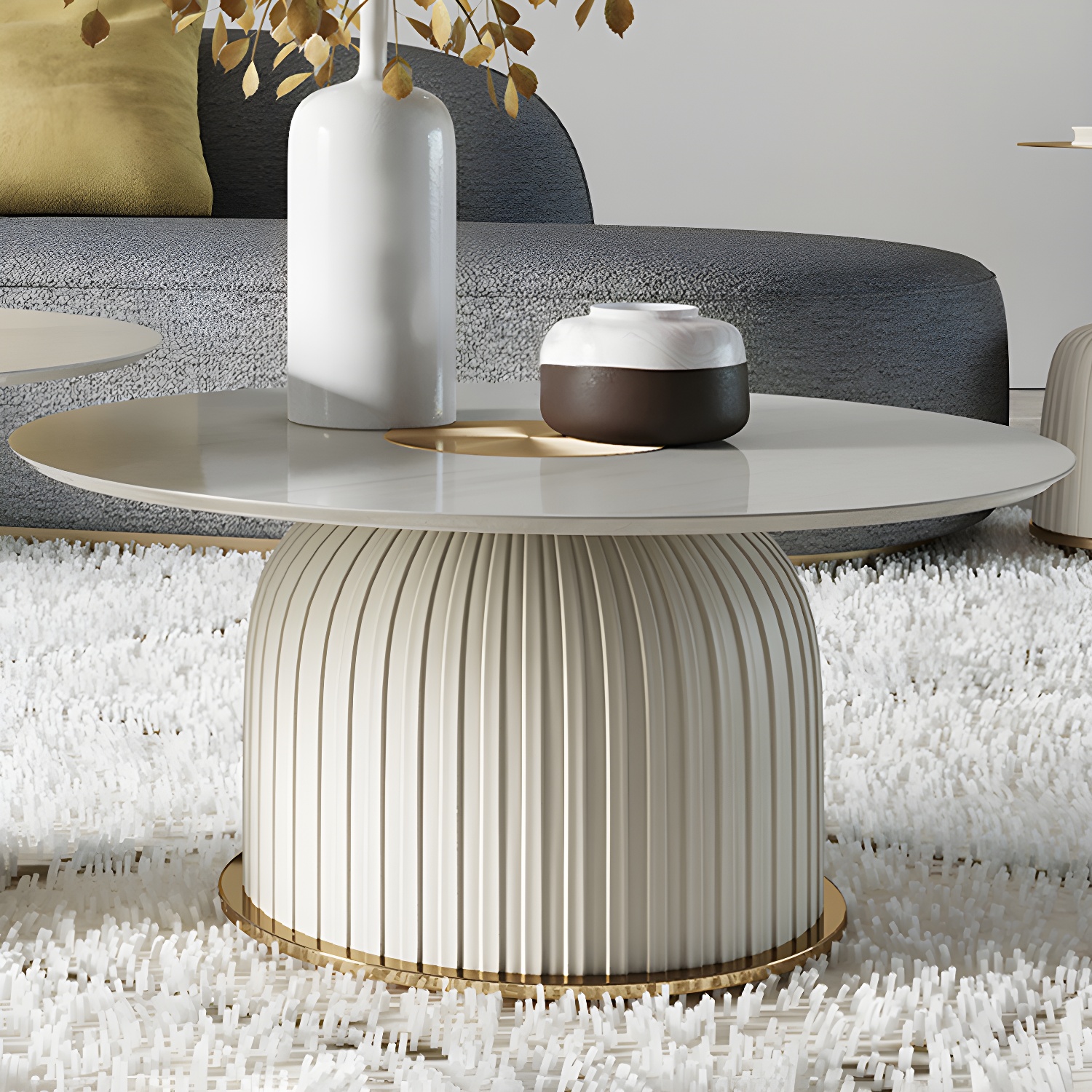 Modern Metal Cocktail Table Round Pedestal Coffee Table - White - image 13