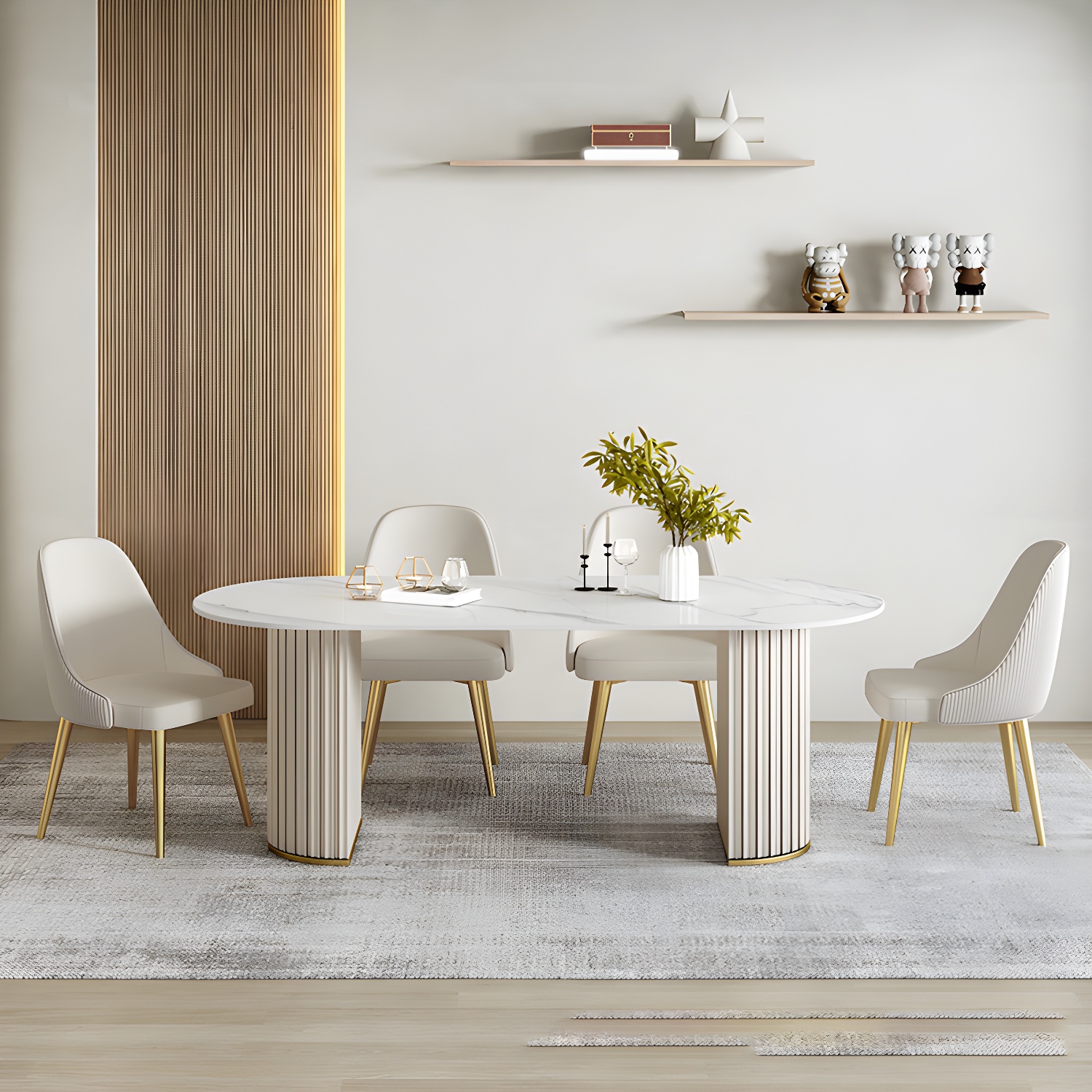 Glam White Sintered Stone Dining Table Set Oval 1/2/5/7 Pieces Dining Set for Home Use - image 3