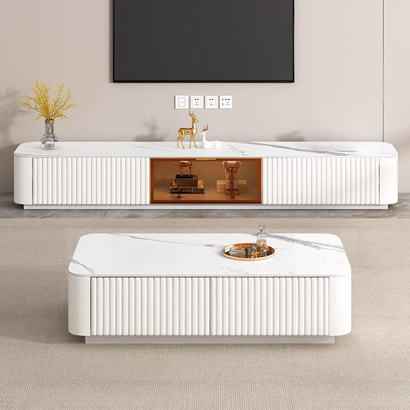 Trendy Vitreous Countertop TV Stand with Closet and 2 Drawers for Sitting Room - image 4