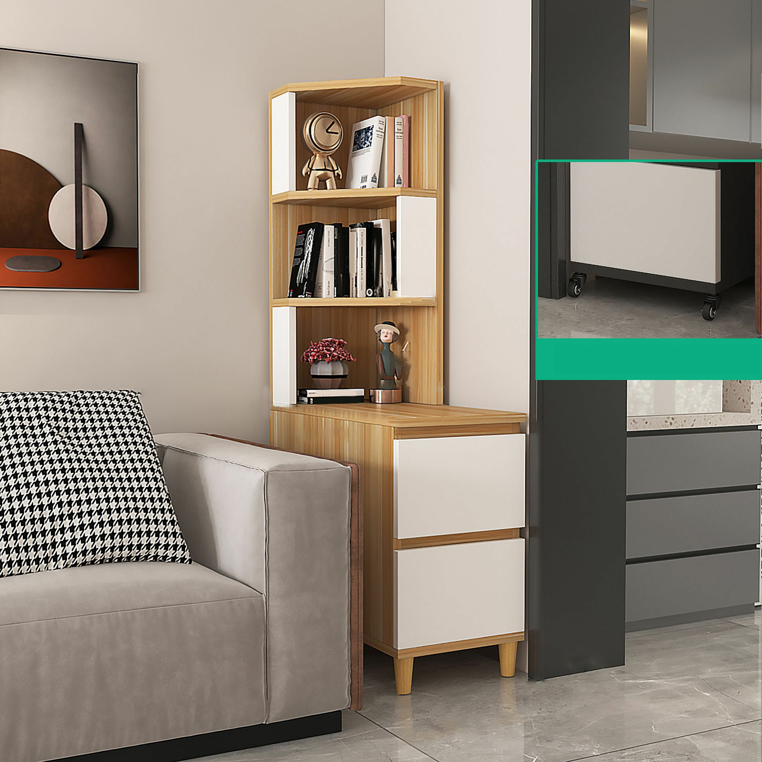 31" Wide Contemporary Corner 2 - Drawer Accent Chest with Shelves
