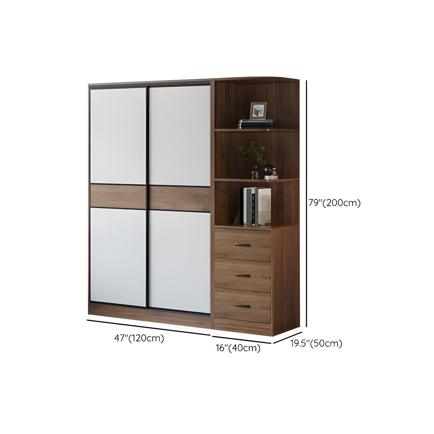 Modern Brown Wood Wardrobe Armoire with Sliding Doors, Shelves, and Clothing Rod - image 24