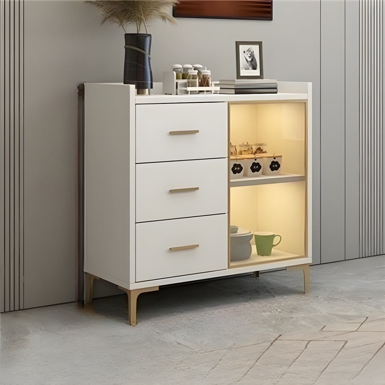 Glam Wood Sideboard with Glass Doors, Lighting Included, and Adjustable Shelves - image 4