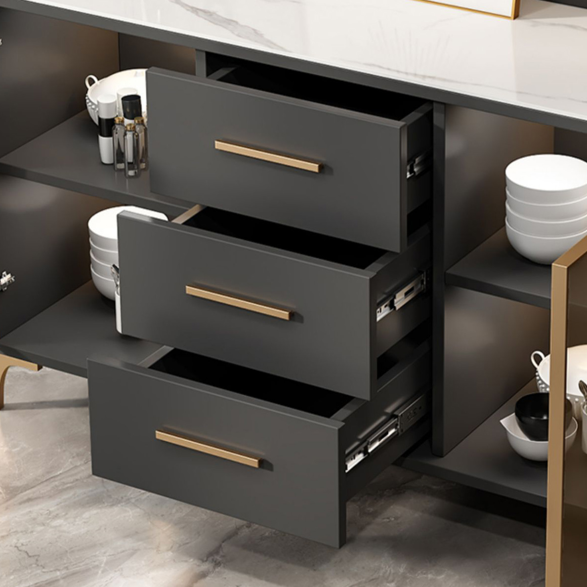 Glam Style Sideboard Wood Glass Doors Side Board with Cabinets and Drawers without Light - image 10