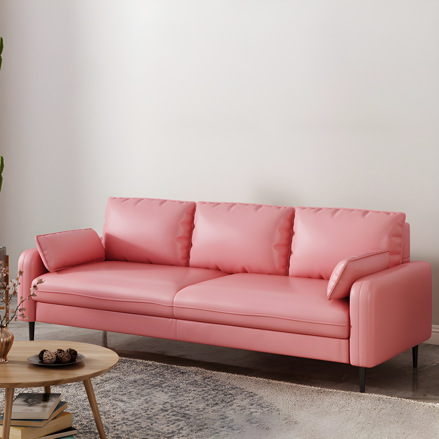 3-Seater Faux Leather Sofa Mid Century Loose Back Square Arm Settee - image 8