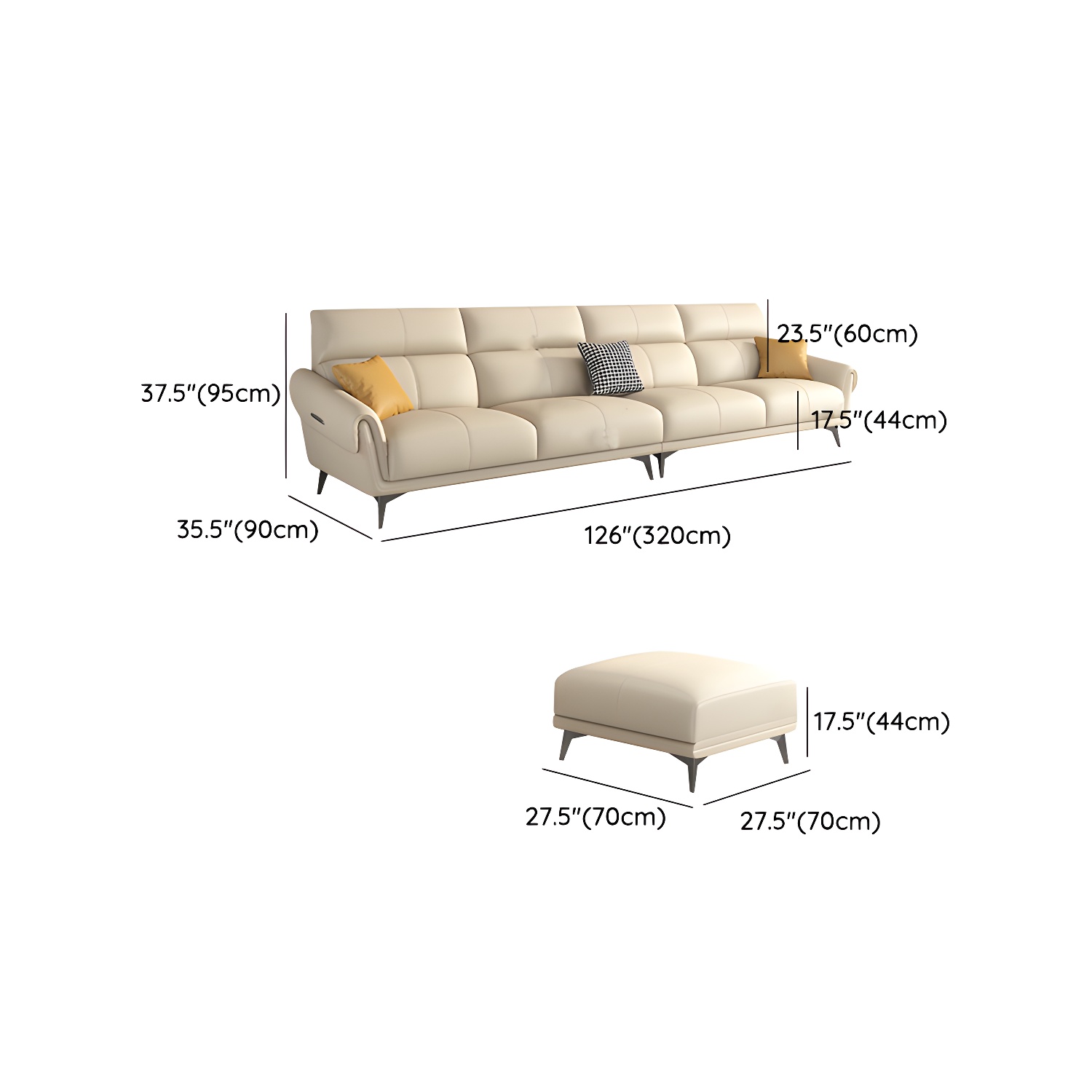 Faux Leather Flared Arm Sofa in Beige of 37.4" H with Cushions - image 22