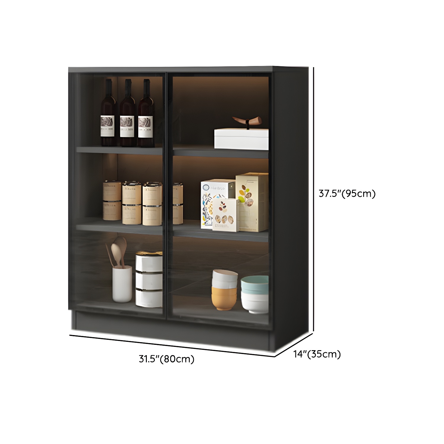 Black Modern Wood Sideboard Credenza with Glass Doors and Interior Shelves - image 9