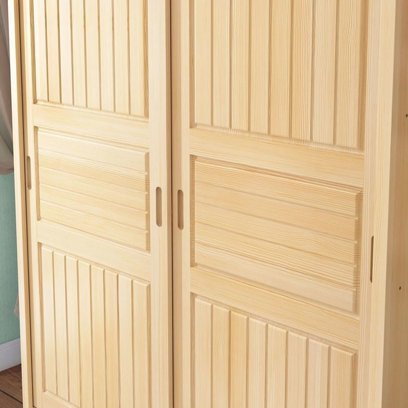 Natural Finish Contemporary Manufactured Wood Wardrobe Closet with Soft Close Door, Interior Shelves, and Clothing Rod