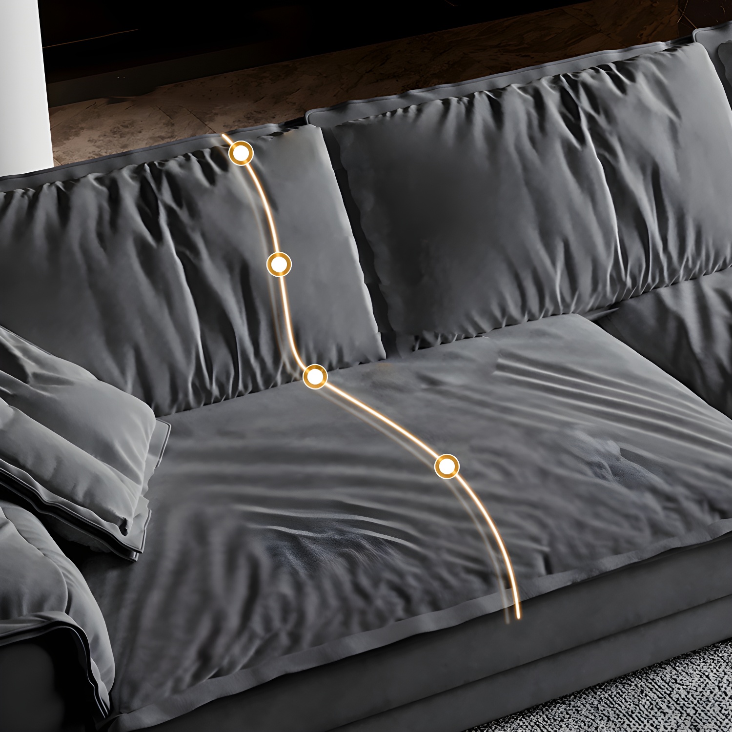 Stain-Resistant Dark Gray Contemporary Square Arm Solid Wood Sofa - image 7