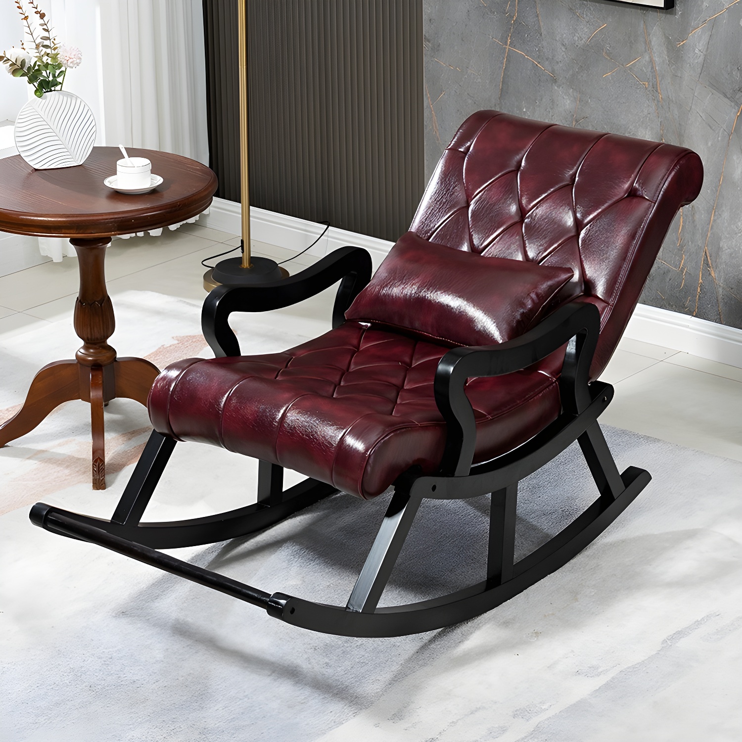 49" Wide Solid Wood Faux Leather Rocking Accent Chair with Legs - image 4