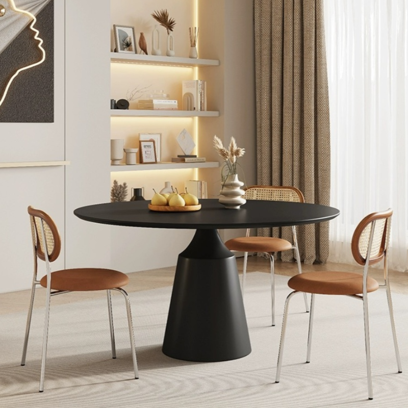 Scratch-defiant Fixed Circular Dining Table for 2 People/4 People with a Chalk/Charcoal Slate Stone Tabletop in a Contemporary Style - image 3