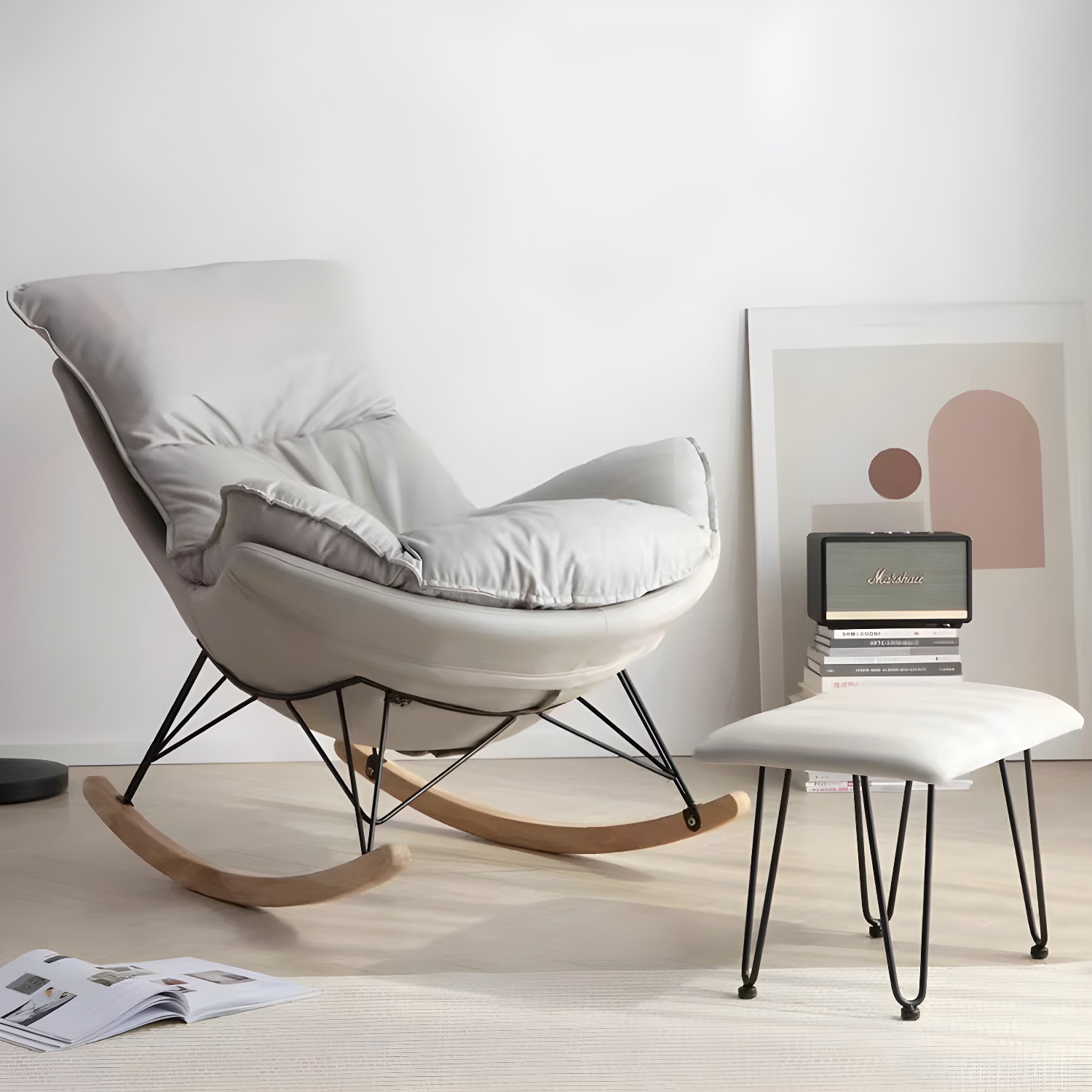 Stylish and Comfy Modern Rocking Chair with Natural Wood Legs and Slipcover - image 3