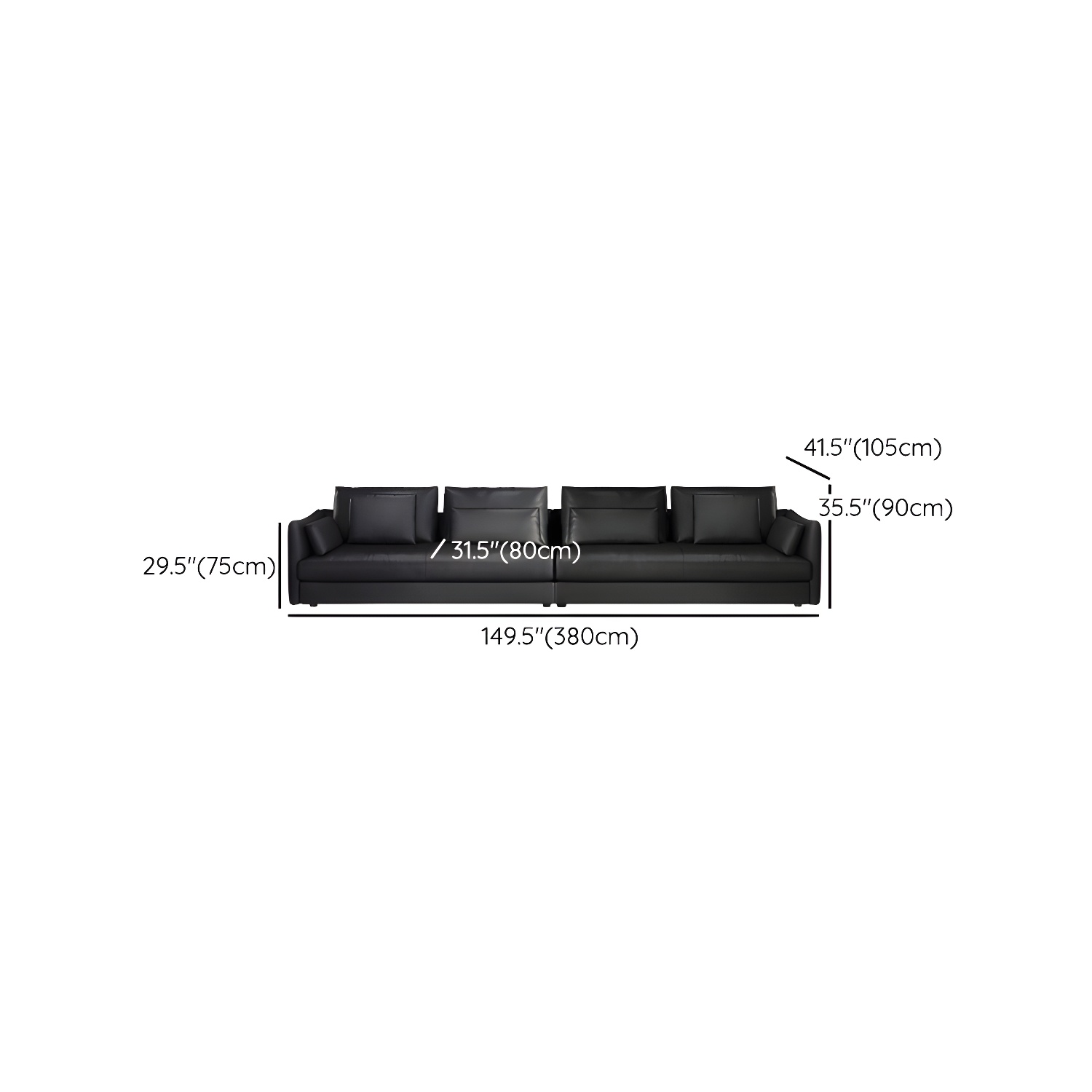 Modern Genuine Leather Sectional Sofa in Black with Recessed Arm - image 18