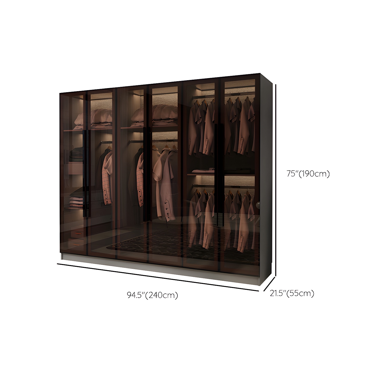 Modern Glass Hinged Doors Wardrobe Armoire Wood Frame Wardrobe with Shelves without Light - image 16
