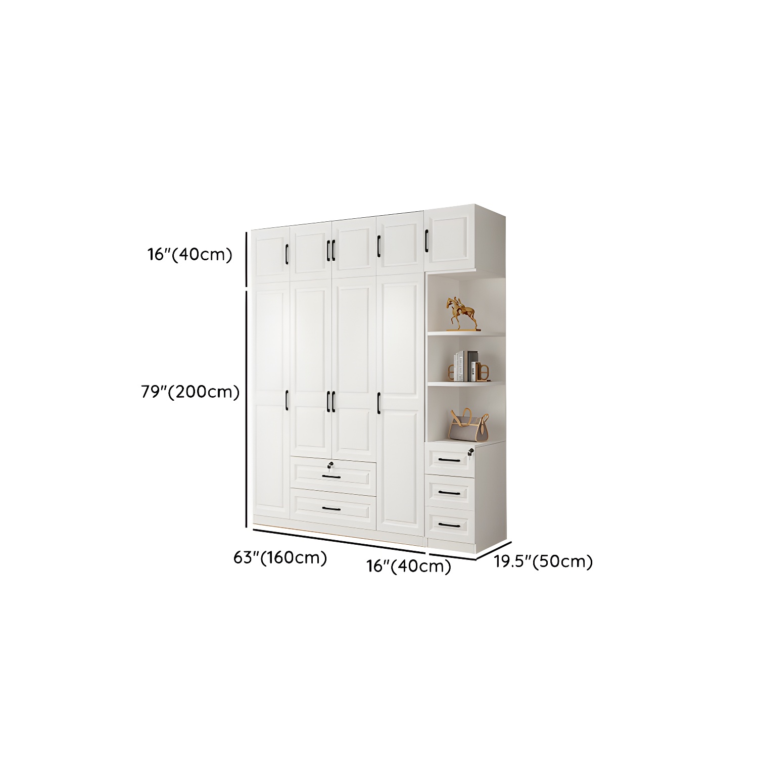 White Wood Wardrobe Armoire with Drawers, Shelves, and Clothing Rod - image 32
