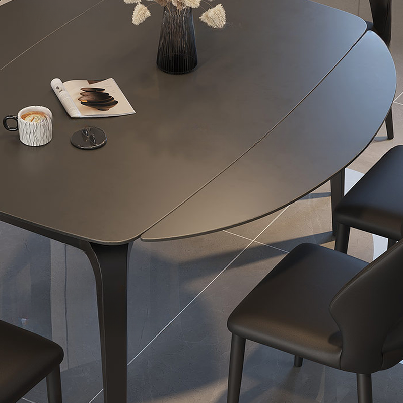 Dining Table Set with Slate Stone Top, Fold-away Leaf, Padded Chair with Back for 6 People in Midnight Black - image 7